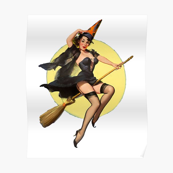 Witch Pinup Girl Halloween Vintage Pin up Poster