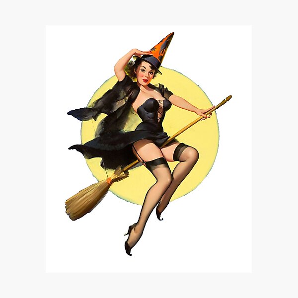 Witch Pinup Girl Halloween Vintage Pin up Photographic Print.