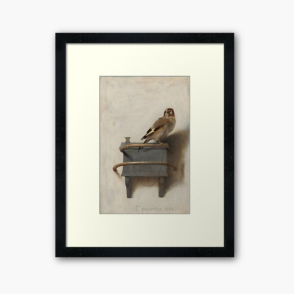 33,5 cm × 22,8 cm.
Oeuvre du domaine public.
La peinture joue un rôle central dans le roman Lauréat du Prix Pulitzer Le Chardonneret de Donna Tartt et son adaptation cinématographique. Impression encadrée