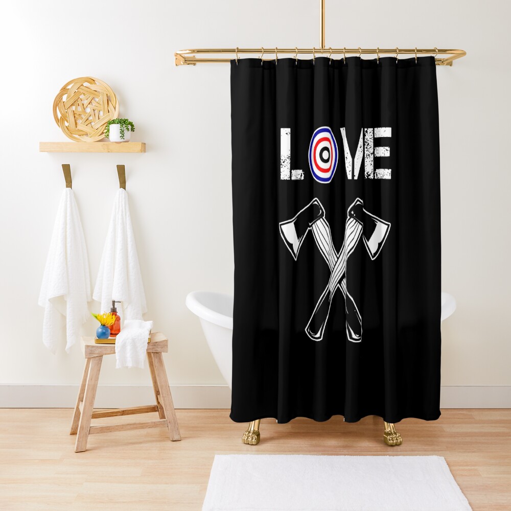 "Axe Throwing Quote Sport Bullseye Throw Ax Sport Club Team" Shower Curtain by CreatedByHeidi