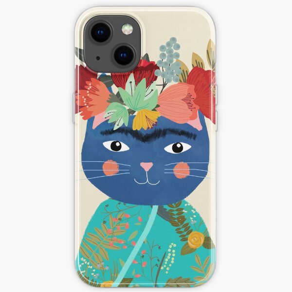 Frida cat with flower crown by Mia Charro iPhone Soft Case