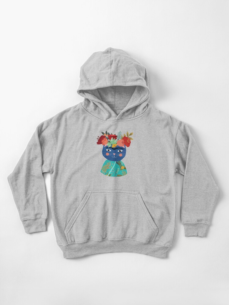 Frida Cat With Flower Crown By Mia Charro Kids Pullover Hoodie By Miacharro Redbubble - cat egg hoodie roblox