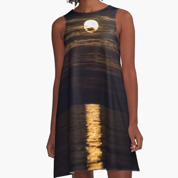 Hunter's Moon, Full Moon, October, Halloween Moon A-Line Dress