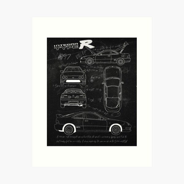 Integra Type R Artistic Styled BluePrint/Sketch  Art Print