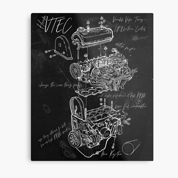 VTEC Engine Artistic Styled BluePrint/Sketch Metal Print
