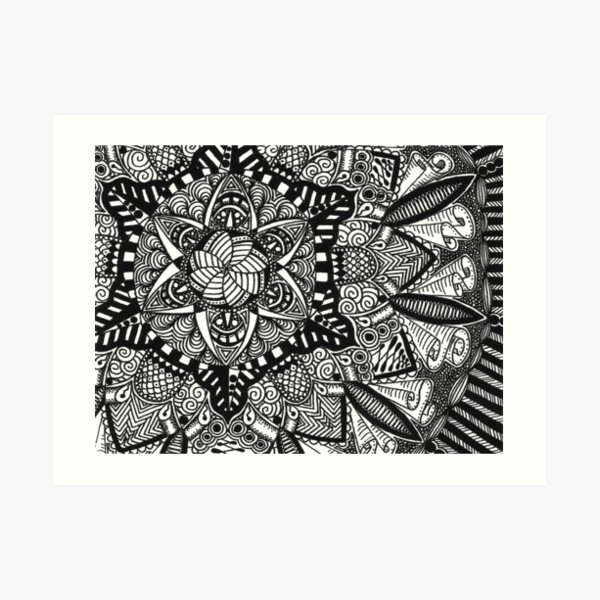 Big mandala, black and white, aesthetic, zentangle, artwork