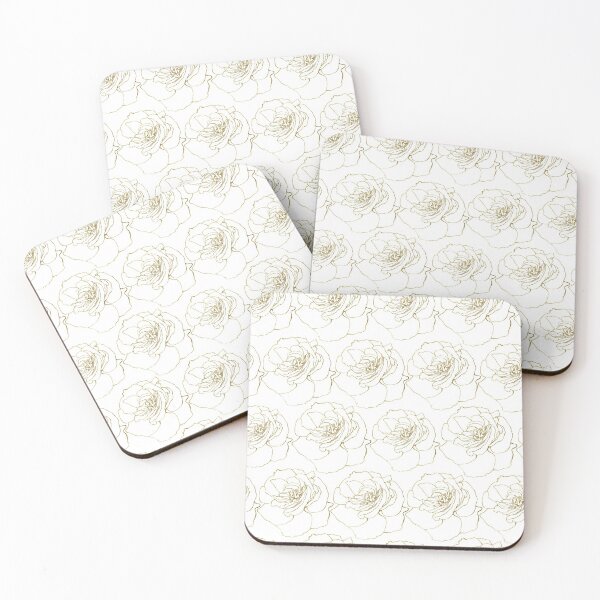 White & Gold Rose Pattern Coasters (Set of 4)