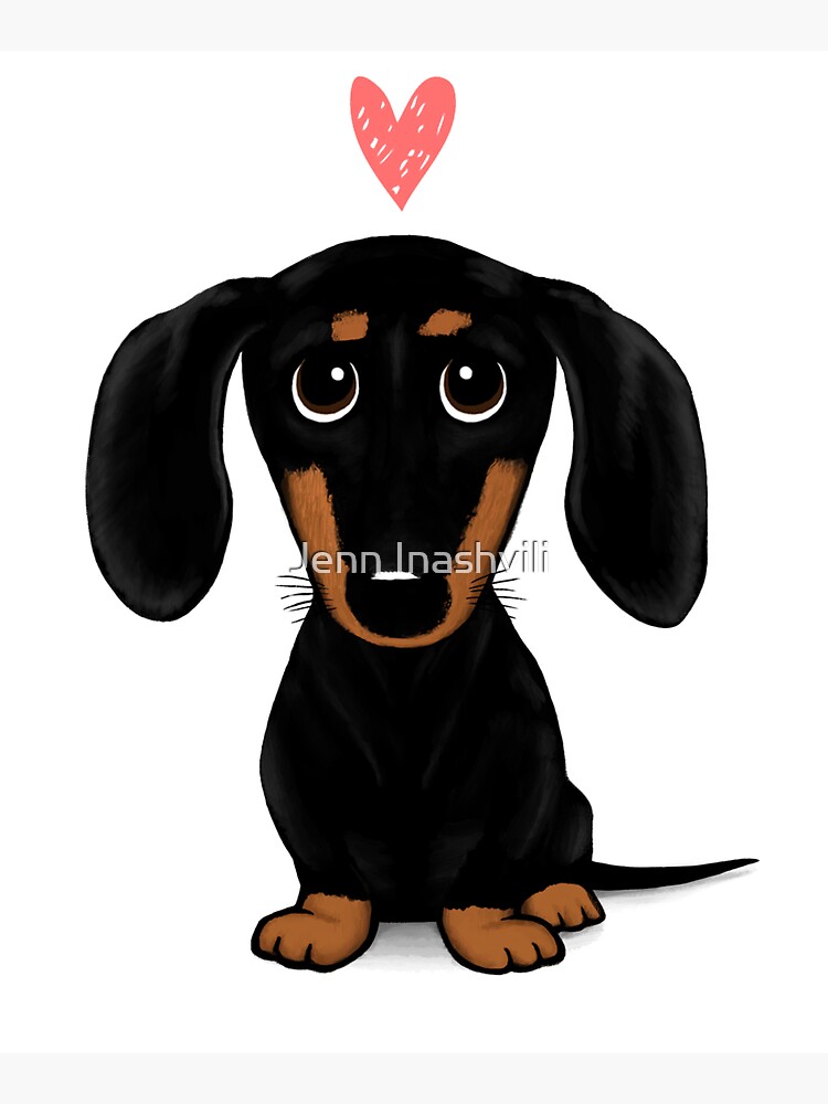 Black and Tan Dachshund with Heart | Cute Cartoon Wiener Dog by ShortCoffee