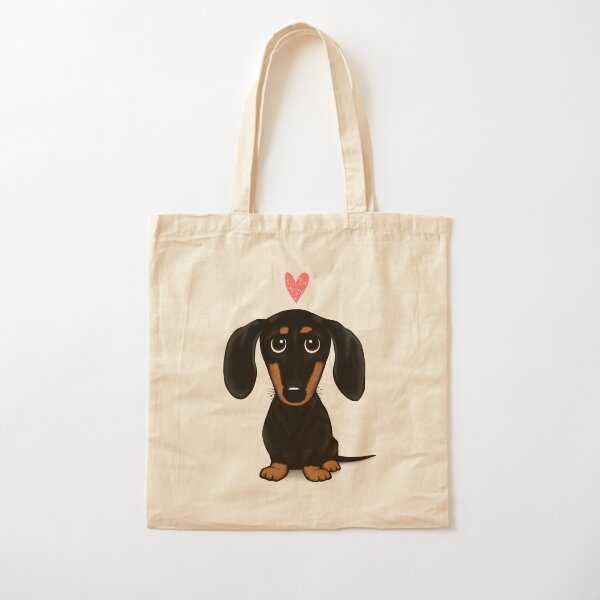 Black and Tan Dachshund with Heart | Cute Cartoon Wiener Dog Cotton Tote Bag