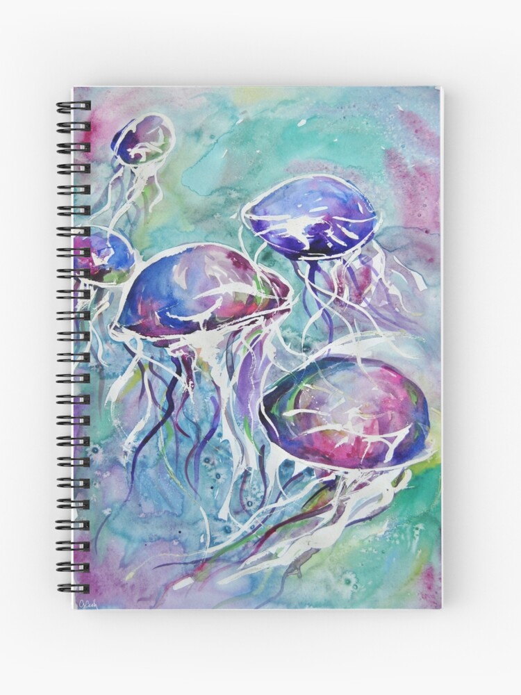 Jellyfish Watercolor Underwater Scene Painting Spiral Notebook