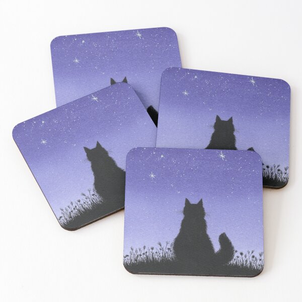 Item preview, Cat and Stars Blue Watercolor designed and sold by dragonstarart.