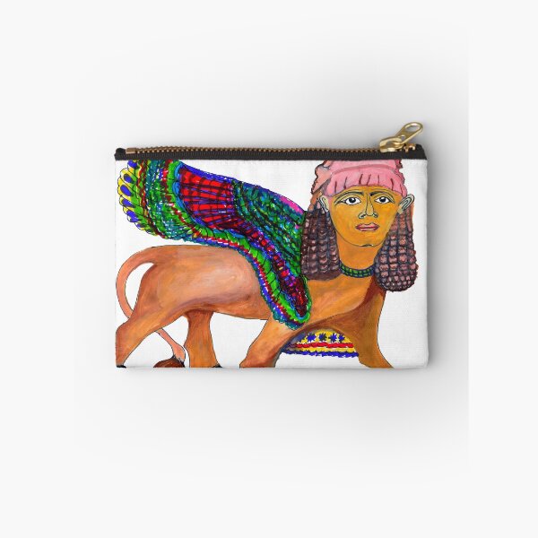 Item preview, mythological mesopotamian art style with imagination | triding sphinx of Nimrud watercolor painting designed and sold by KARTICK DUTTA.