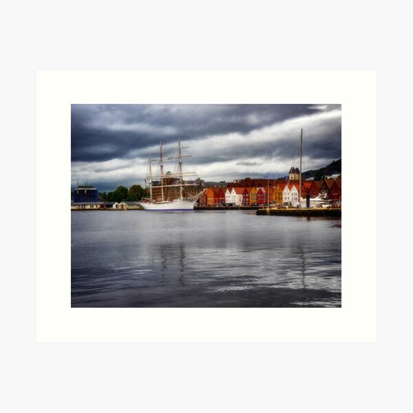 PHOTOGRAPHY ADDED COLOUR BERGEN HARBOUR NORWAY FJORD ART PRINT POSTER BB10124 