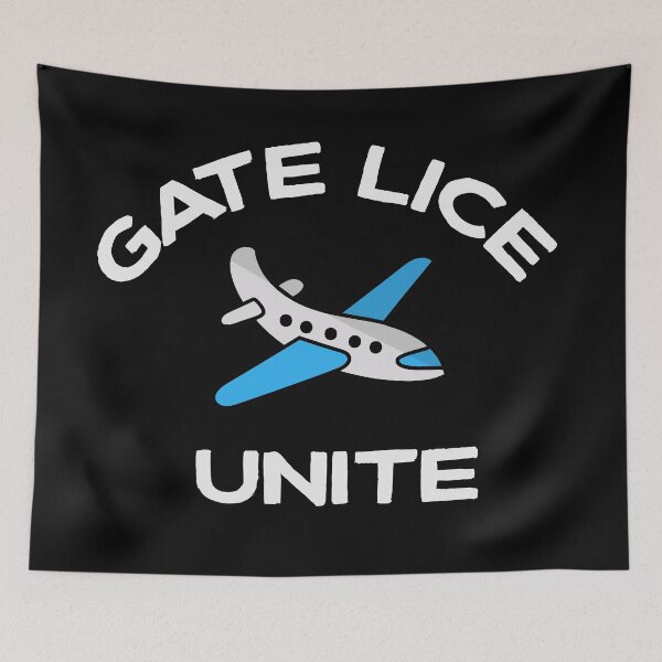 Item preview, Gate Lice Unite frequent flyer message, with cartoon airplane designed and sold by mkopka.