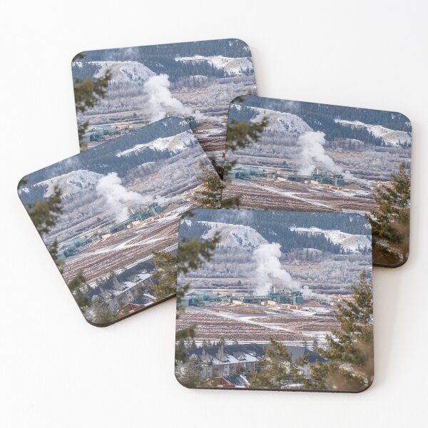 Item preview, Aerial citycape view of Radium Hot Springs, British Columbia Canada in the winter, with a natural frame on housing and the lumber mill designed and sold by mkopka.