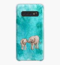 Baby Elephant Love - sepia on teal watercolour Case/Skin for Samsung Galaxy