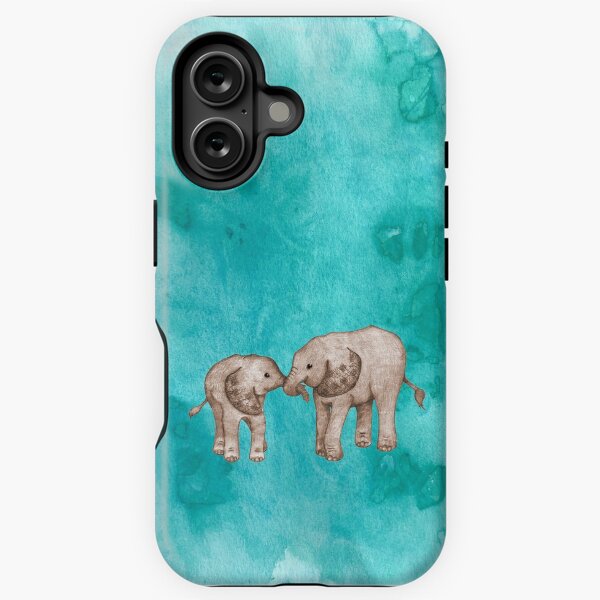 Item preview, Baby Elephant Love - sepia on teal watercolour designed and sold by Perrin Le Feuvre.
