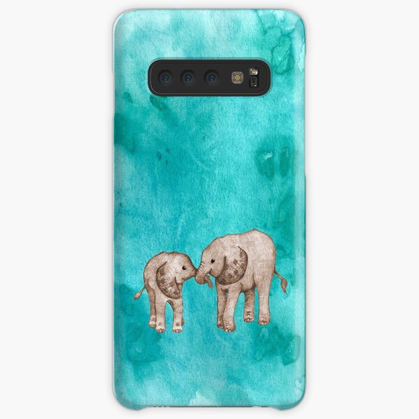 Baby Elephant Love - sepia on teal watercolour Samsung Galaxy Snap Case