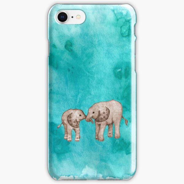 Baby Elephant Love - sepia on teal watercolour iPhone Snap Case