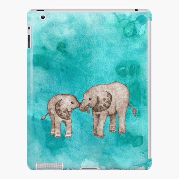 Baby Elephant Love - sepia on teal watercolour iPad Snap Case
