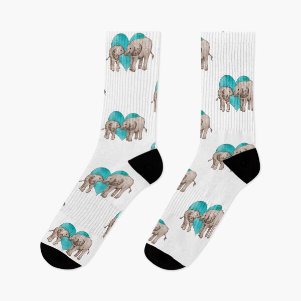 Item preview, Baby Elephant Love - sepia on teal watercolour designed and sold by Perrin Le Feuvre.