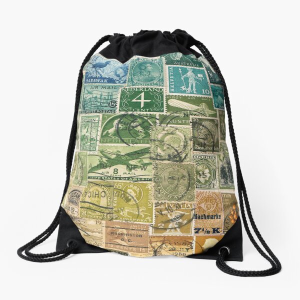 Woodland Colours Postage Stamp Collage Drawstring Bag