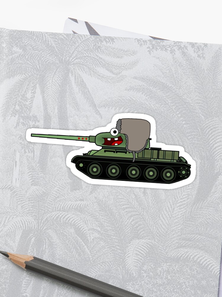 T 34 85 Cartoon Tank With Ushanka Sticker By Lorddank Redbubble