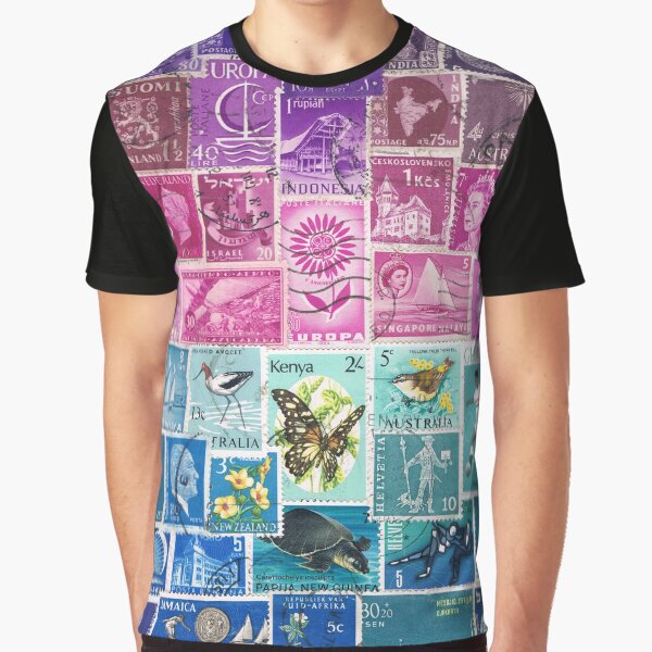 Midnight Sea - Postage Stamp Collage Graphic T-Shirt