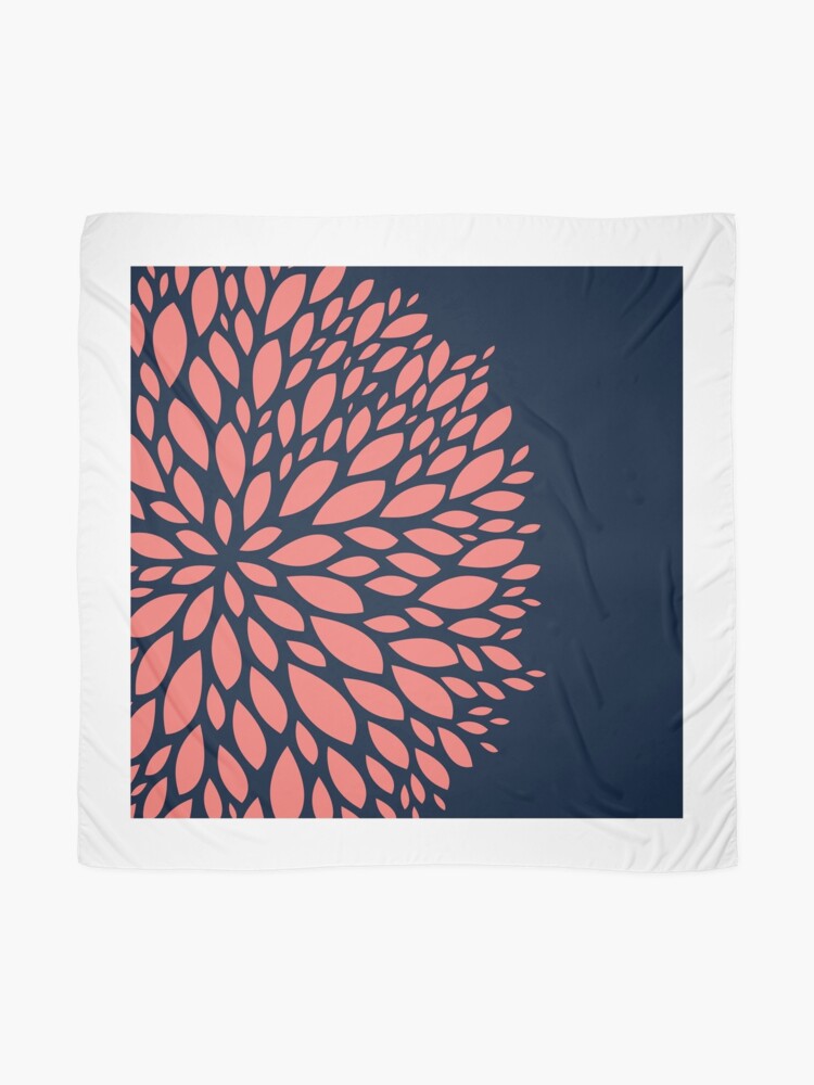 Alternate view of Navy Blue and Coral Flower Design Scarf