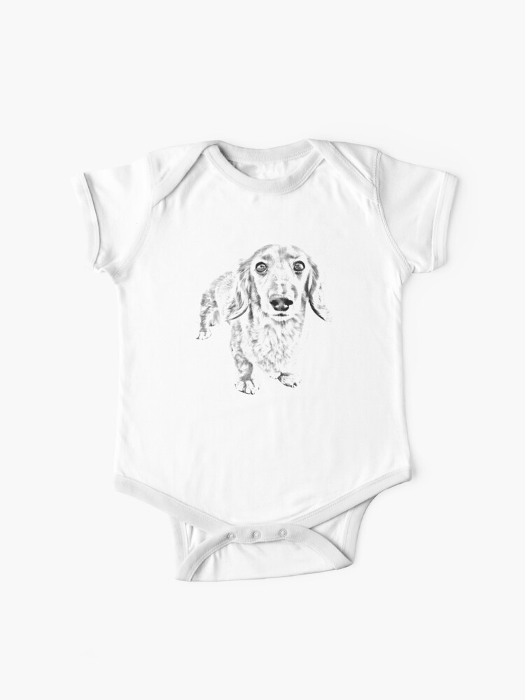 Long Haired Dachshund Pencil Drawing Art Baby One Piece By