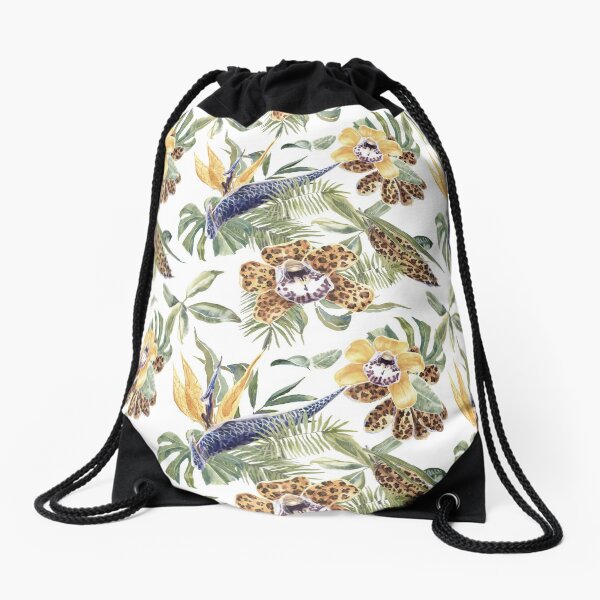 Jungle Animal Print Orchids Drawstring Bag