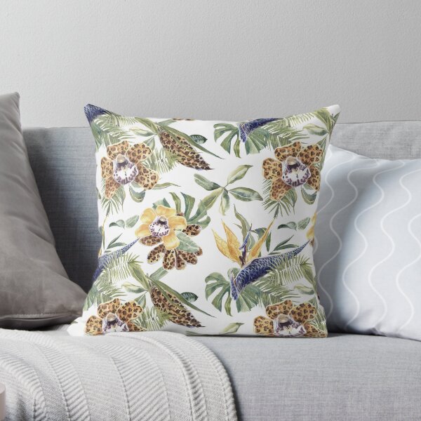 Jungle Animal Print Orchids Throw Pillow