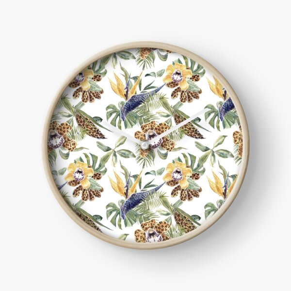 Jungle Animal Print Orchids Clock