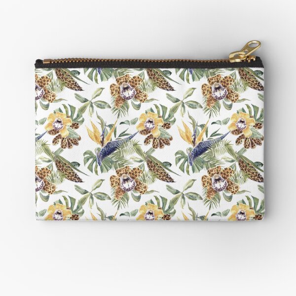 Jungle Animal Print Orchids Zipper Pouch