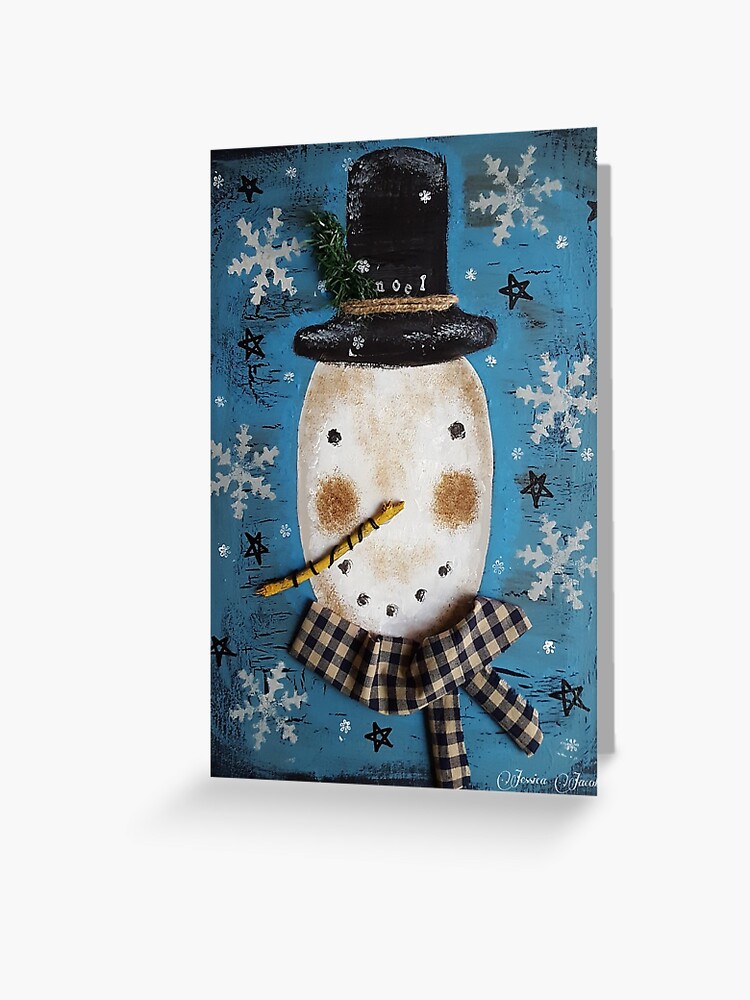 Frosty Primitive Snowman  Greeting Card for Sale by Jessica