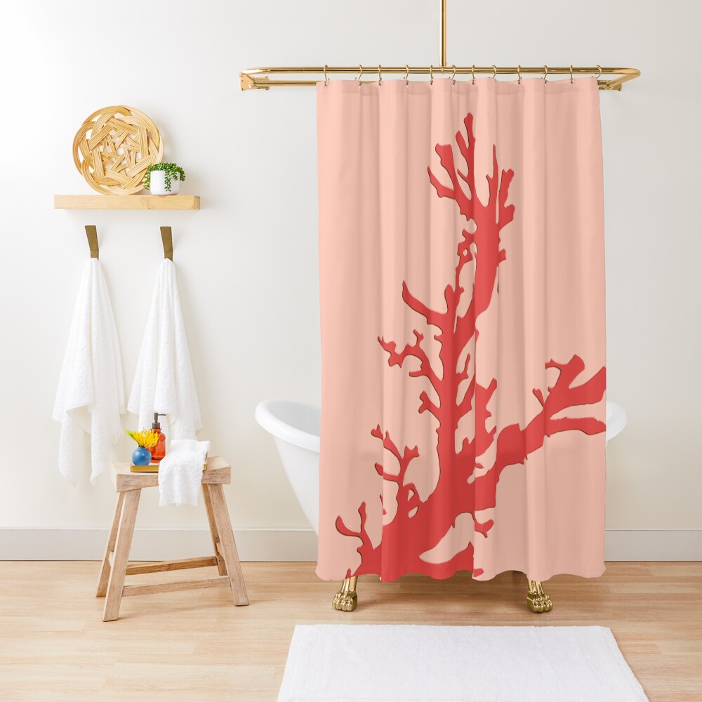 "Coral Branch, Shades of Coral Orange" Shower Curtain for Sale by