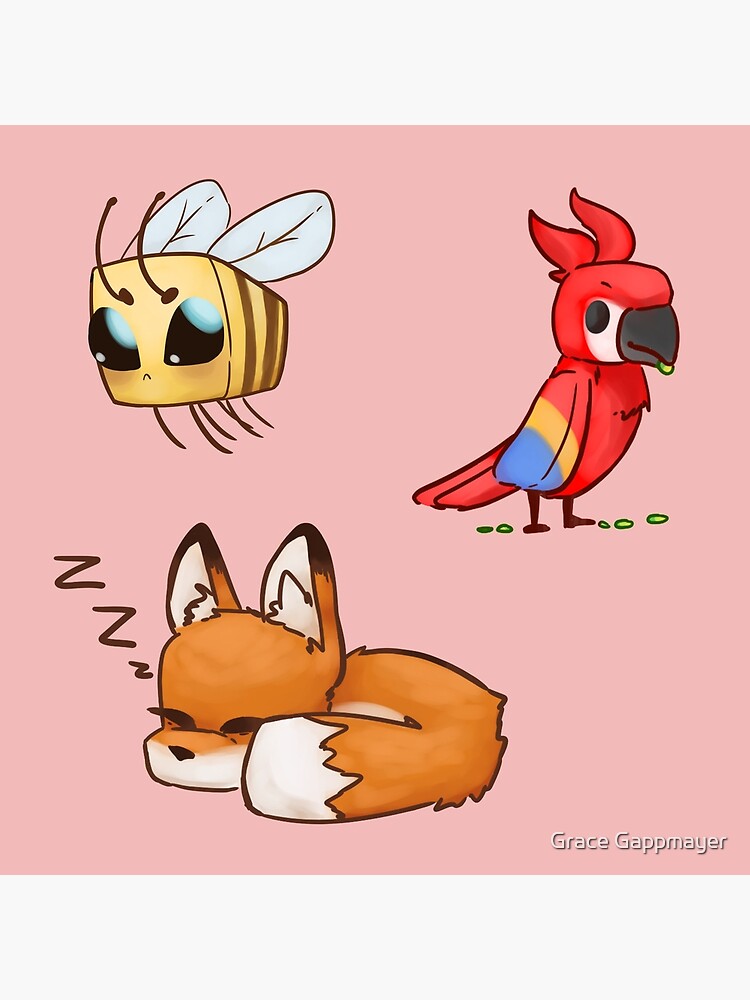 Minecraft Parrot Bee And Fox Set Art Board Print By Spacepoppyarts Redbubble