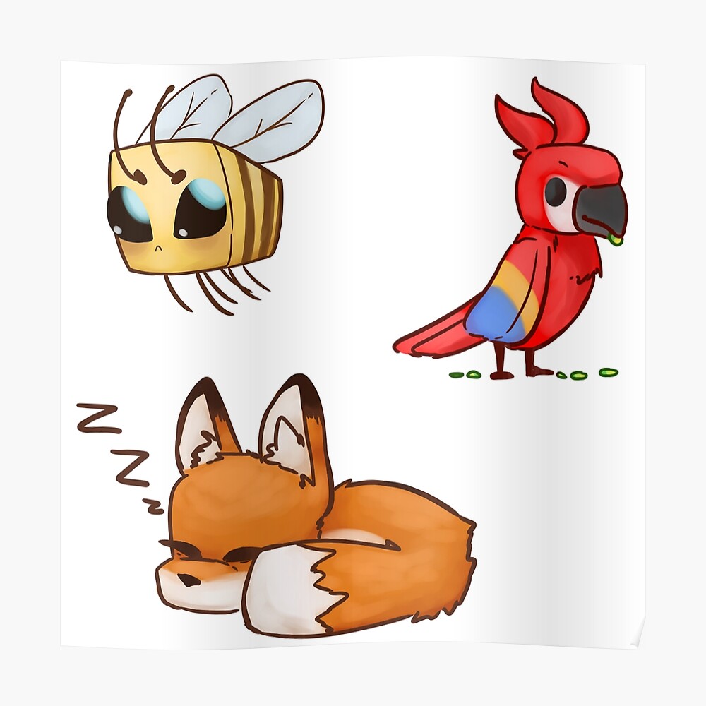 Minecraft Parrot Bee And Fox Set Sticker By Spacepoppyarts Redbubble