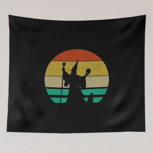Item preview, Vintage Distressed Retro 70s Wizard and Cat designed and sold by Cat Lady Designs.