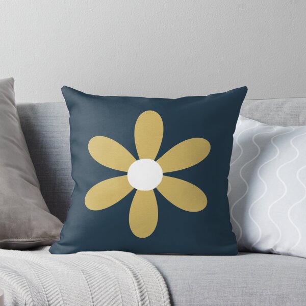 Item preview, Daisy Puff Papercut in Dijon Mustard Yellow on Navy Blue Solid. Textured Minimalist Retro Floral Design designed and sold by kierkegaard.