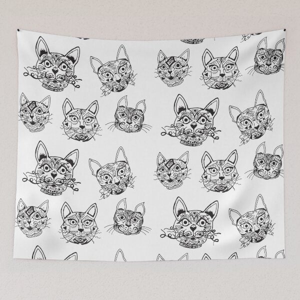 Item preview, Cat Faces Heads Arty Pattern designed and sold by amanda metalcat dodds.
