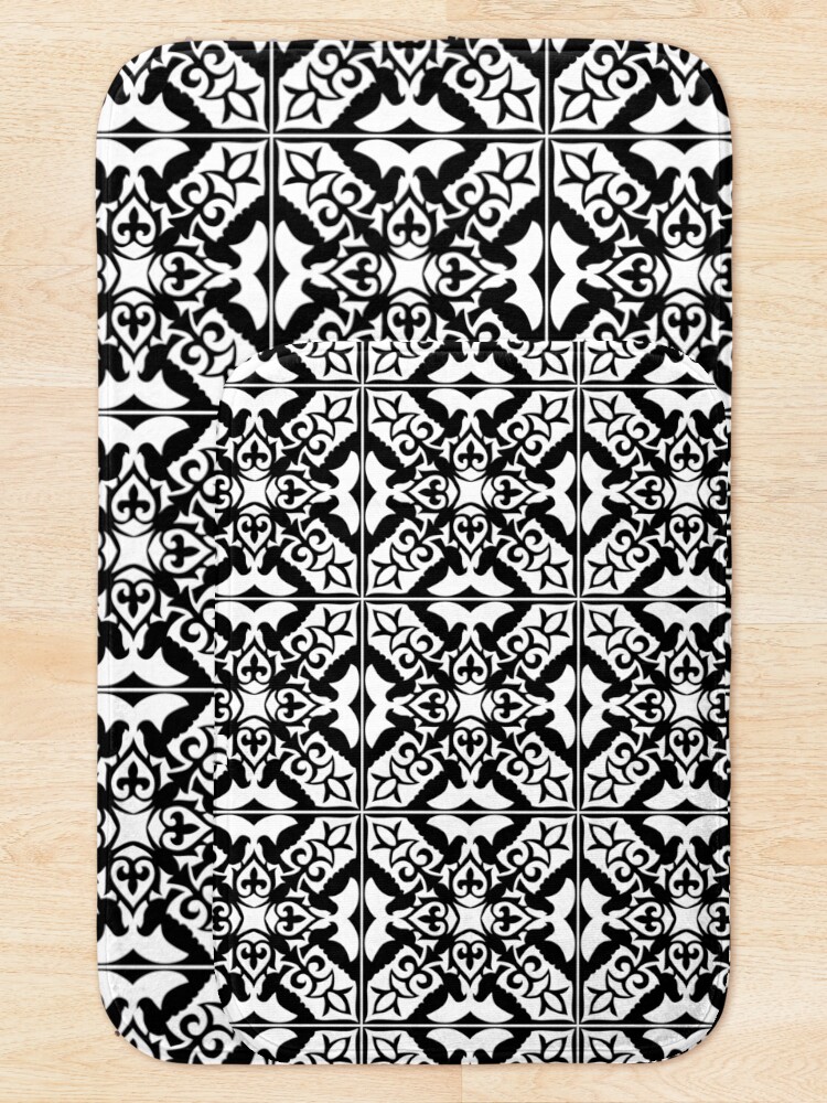 Alternate view of Moroccan Tile, Black and White Bath Mat