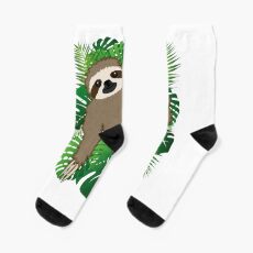 Sweet sloth with plants in the background Socks