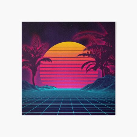 Retrowave 80's Sunset Palm Tree Landscape Art Board Print