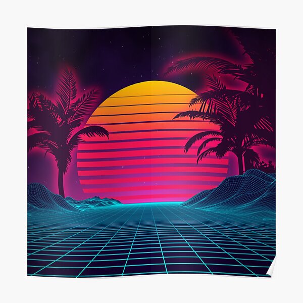 Retrowave 80's Sunset Palm Tree Landscape Poster