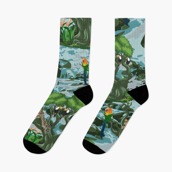 Item preview, Tropical Rainforest with relaxed Leopard on tree, Macaw and Toucans designed and sold by winkeltriple.