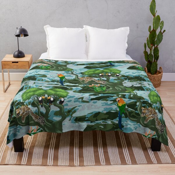 Item preview, Tropical Rainforest with relaxed Leopard on tree, Macaw and Toucans designed and sold by winkeltriple.