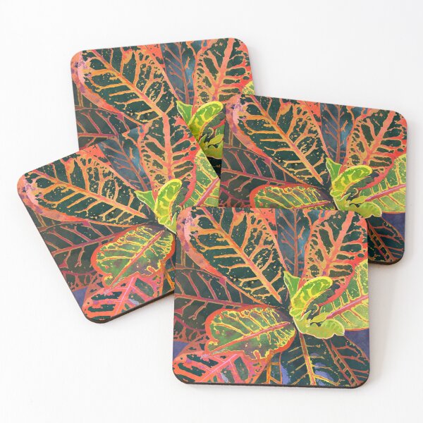 Item preview, Coral Croton Tropical Plant Leaves | Modern Garden Art Print designed and sold by AndreaHelmArt.