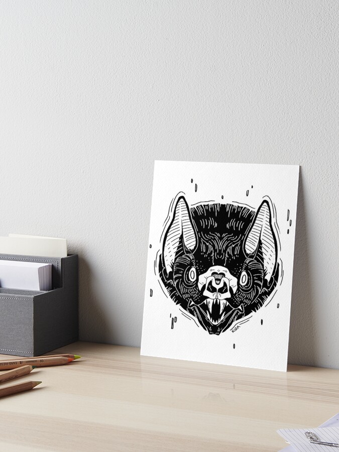 Thumbnail 1 of 2, Art Board Print, Bat Face -White designed and sold by flaroh.