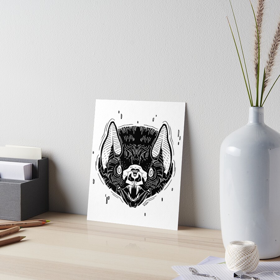 Bat Face -White Art Board Print